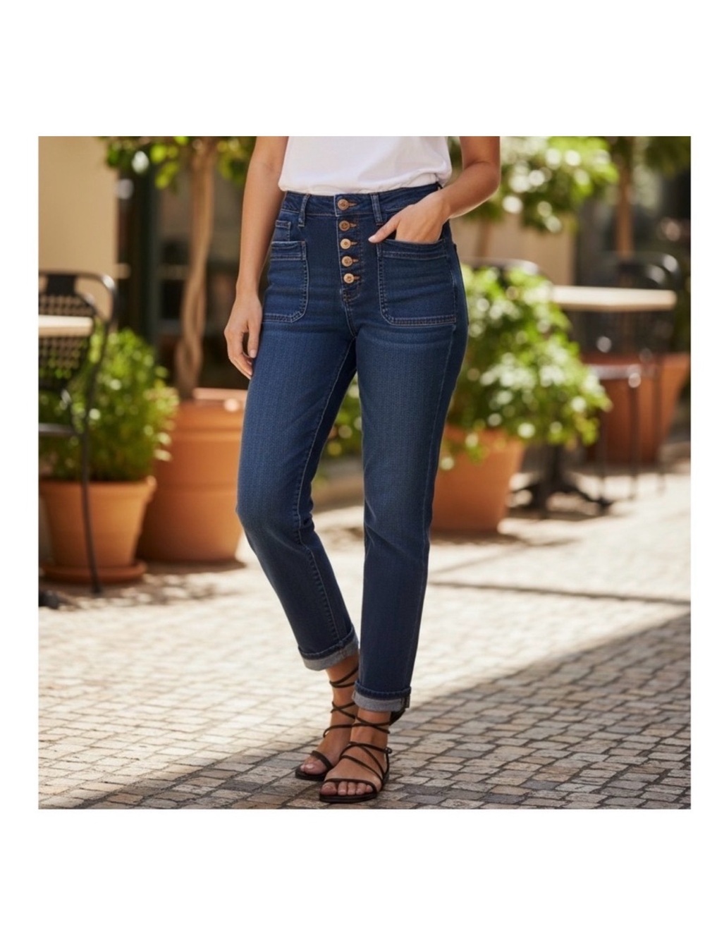 Anthropologie Skinny High-Rise Button-Front Jeans in Dark Blue